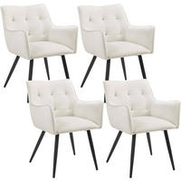 ESSZIMMERSTUHL 4er Set, mit Samtbezug, Cremeweiß - Creme/Schwarz, Textil/Metall (54/80/48cm) - Woltu
