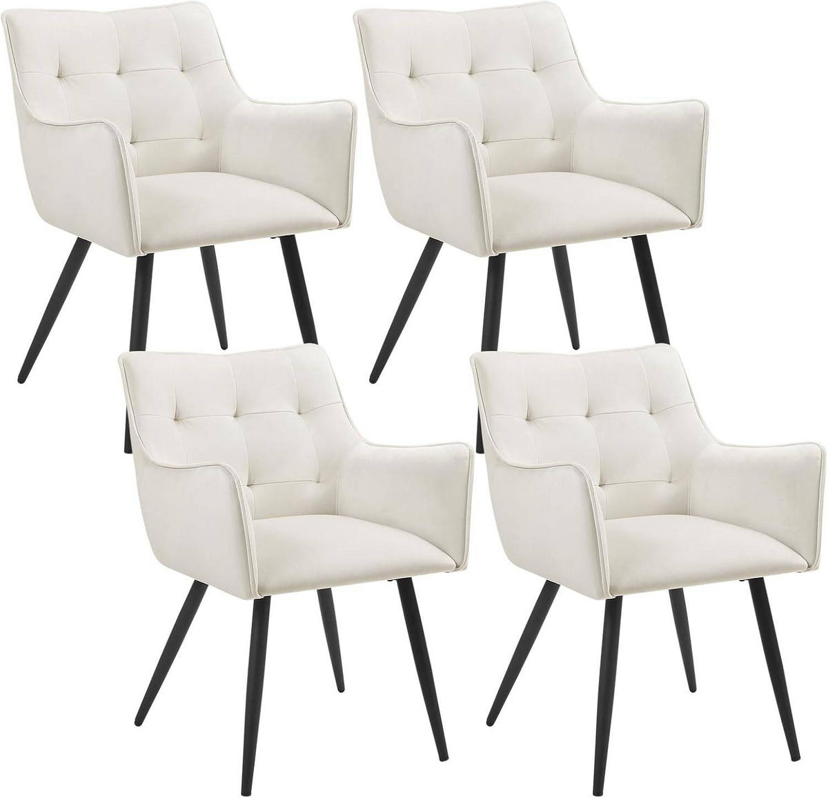 ESSZIMMERSTUHL 4er Set, mit Samtbezug, Cremeweiß - Creme/Schwarz, Textil/Metall (54/80/48cm) - Woltu
