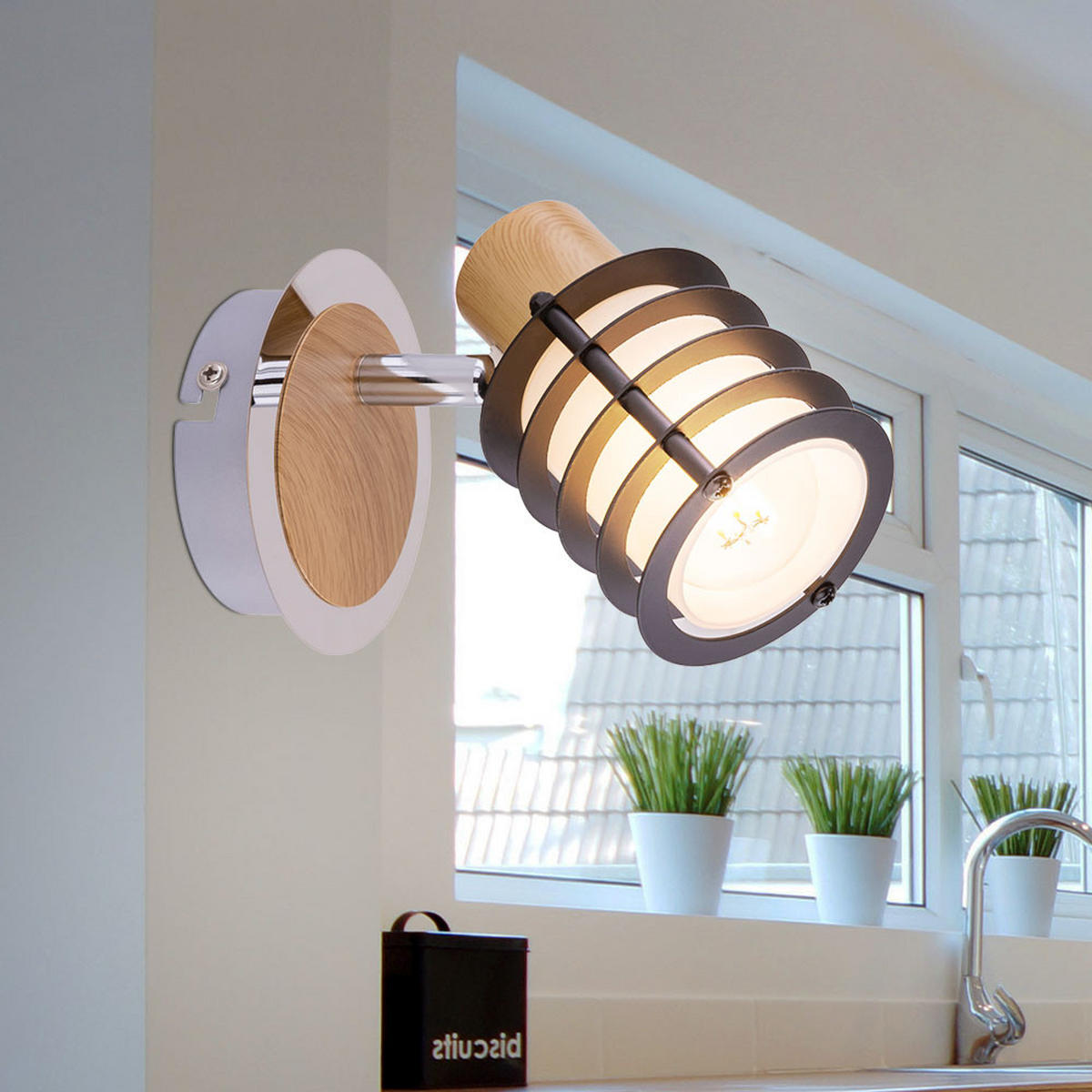 WANDLEUCHTE VICI Holzoptik Braun - Braun, Holz (10/12/14.7cm) - Globo Lighting
