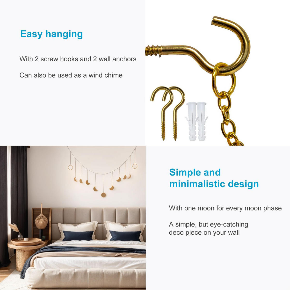 MONDPHASEN DEKO GIRLANDE 114 /28 cm - Goldfarben, Metall (28/1/141cm) - Intirilife