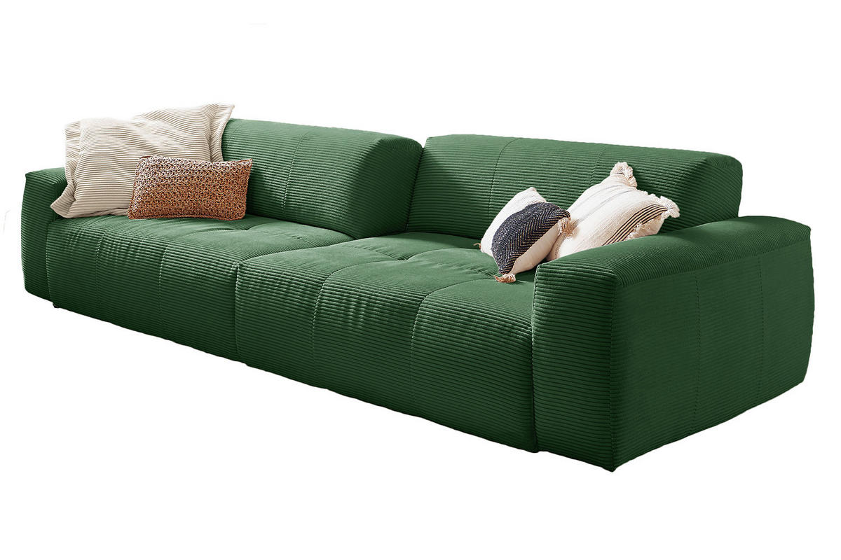 SOFA MIT SITZTIEFENVERSTELLUNG PALACE Smaragdgrün Cord - Smaragdgrün/Schwarz, Kunststoff/Textil (298/74/120cm) - KAWOLA