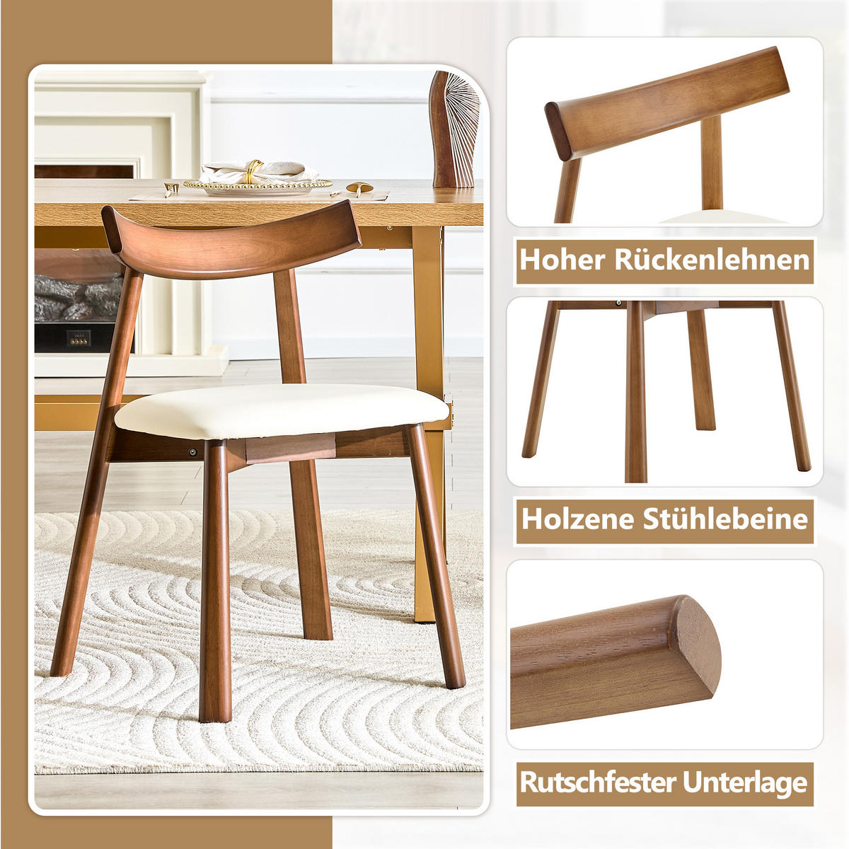 STUHL-SET DE-36709 2 Stück mit Holzgestell und gepolsterter Sitzfläche Weiß - Weiß, Holzwerkstoff (49/77.5/50cm) - ComfortXL