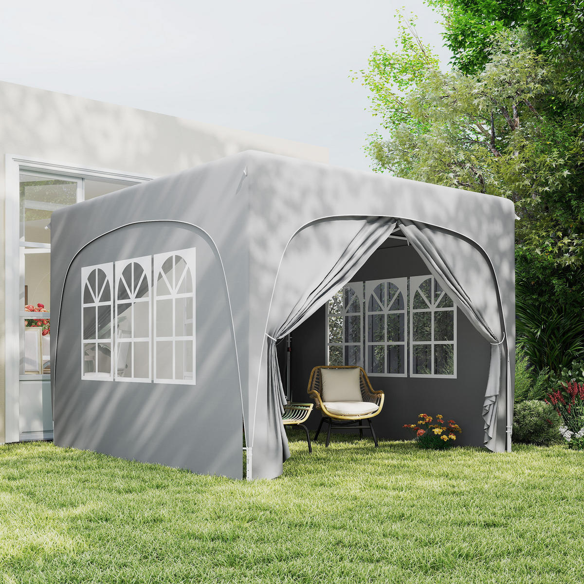PAVILLON 3x3m, wasserabweisend Stabil Winterfest Pop-up Faltpavillon, UV Schutz - Hellgrau, Metall (300/273/300cm) - Outsunny