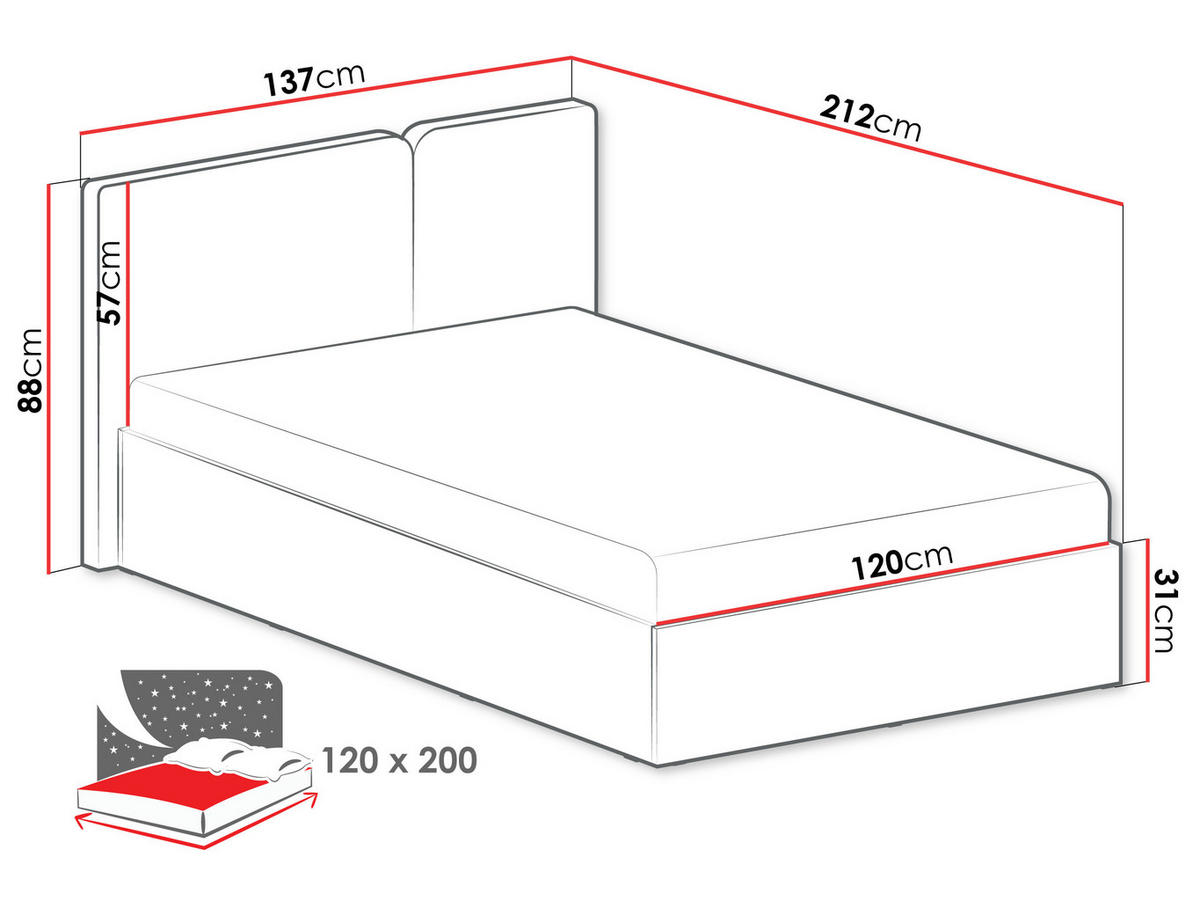 JUGENDBETT Luca LC14 - Sandfarben/Schwarz, Holzwerkstoff/Kunststoff (120/200cm) - MIRJAN24