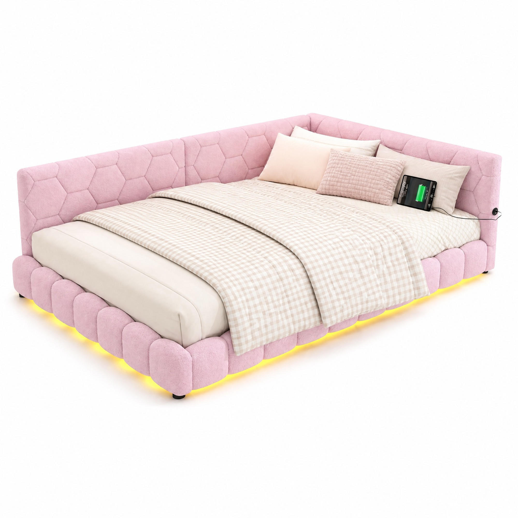 SCHLAFSOFA 140/200 cm in Rosa mit LED, USB und Type-C - Rosa, Holzwerkstoff/Textil (140/200cm) - CHICFURN