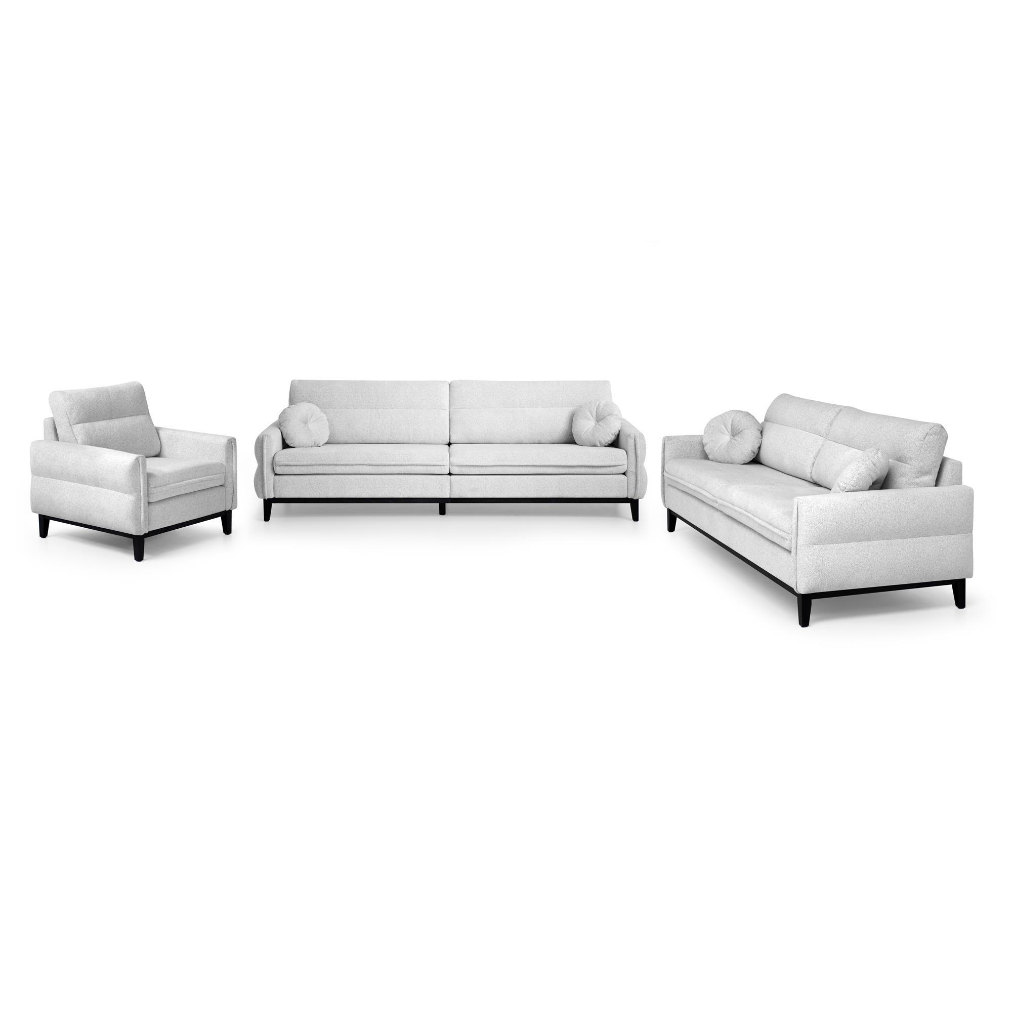 SITZGARNITUR Belweder, zwei Sofas+Sessel, Hellgrau, Bouclé - Wengefarben/Hellgrau, Holz/Textil (268/95/94cm) - Beautysofa