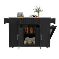 KÜCHENINSEL 120/50/92 cm aus MDF und Metall mit Rollen und Mülleimerfach Schwarz - Schwarz, Holzwerkstoff (120/92/50cm) - Modenvie