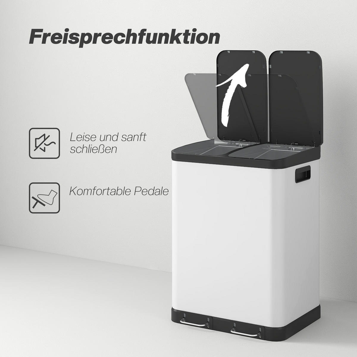 MÜLLEIMER DE-08932 2x30 L, Soft-Close-Pedal Grau - Weiß, Metall (39.5/67/48.8cm) - ComfortXL