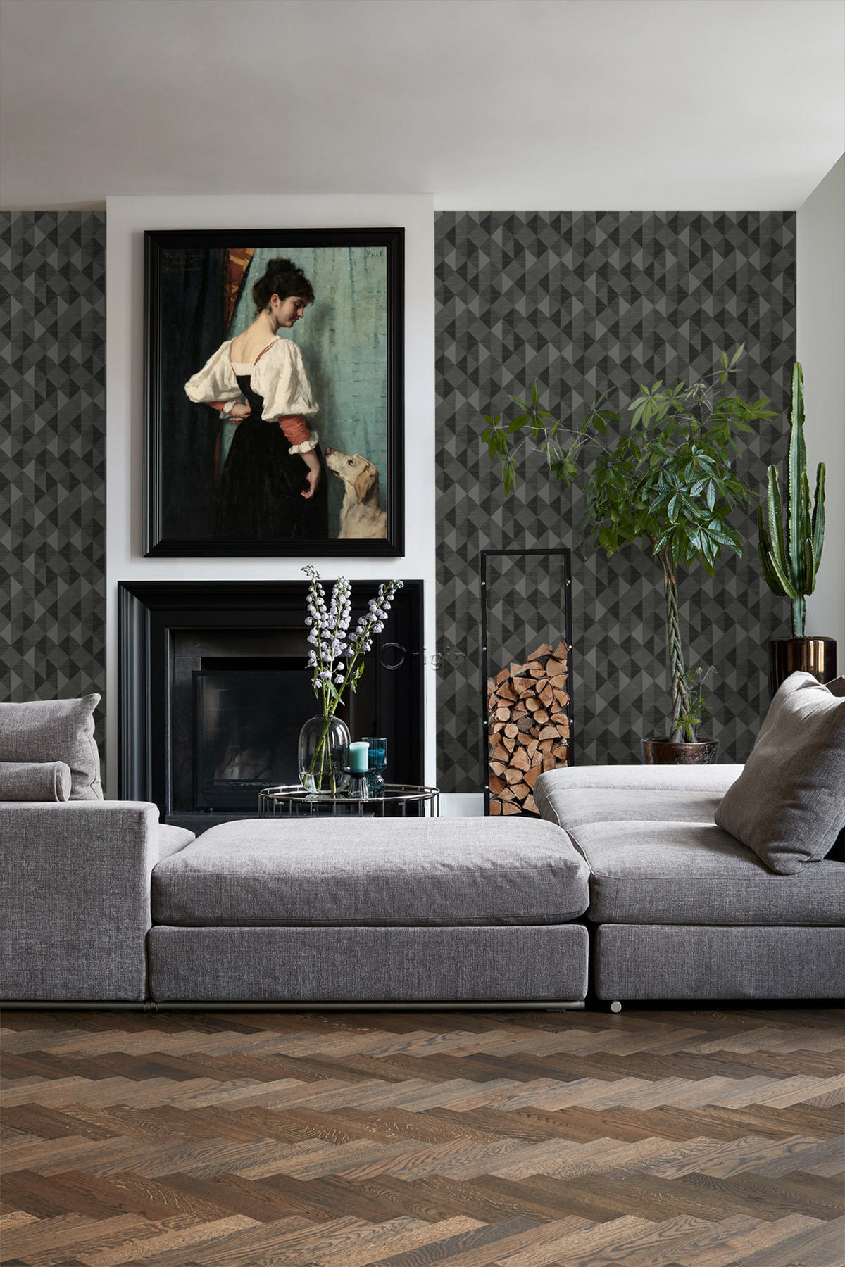TAPETE 3D Grasmuster 50 x 900 cm - Schwarz, Papier (50/900cm) - Origin Wallcoverings