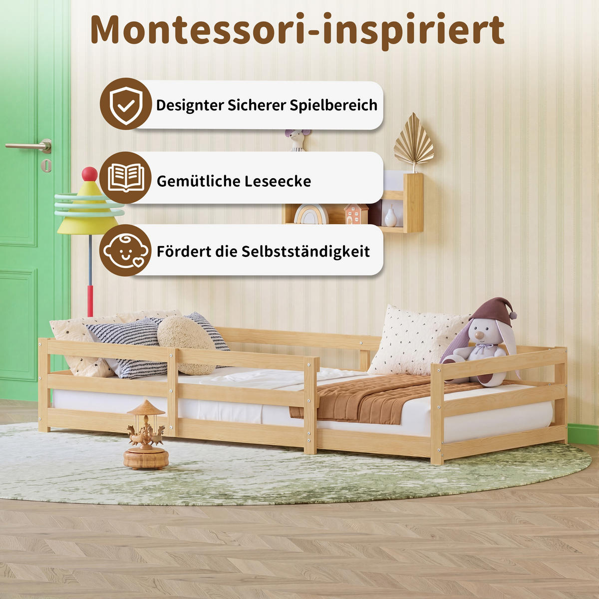KINDERBETT 90/200 cm in Natur - Naturfarben, Holz/Holzwerkstoff (90/200cm) - WISHDOR