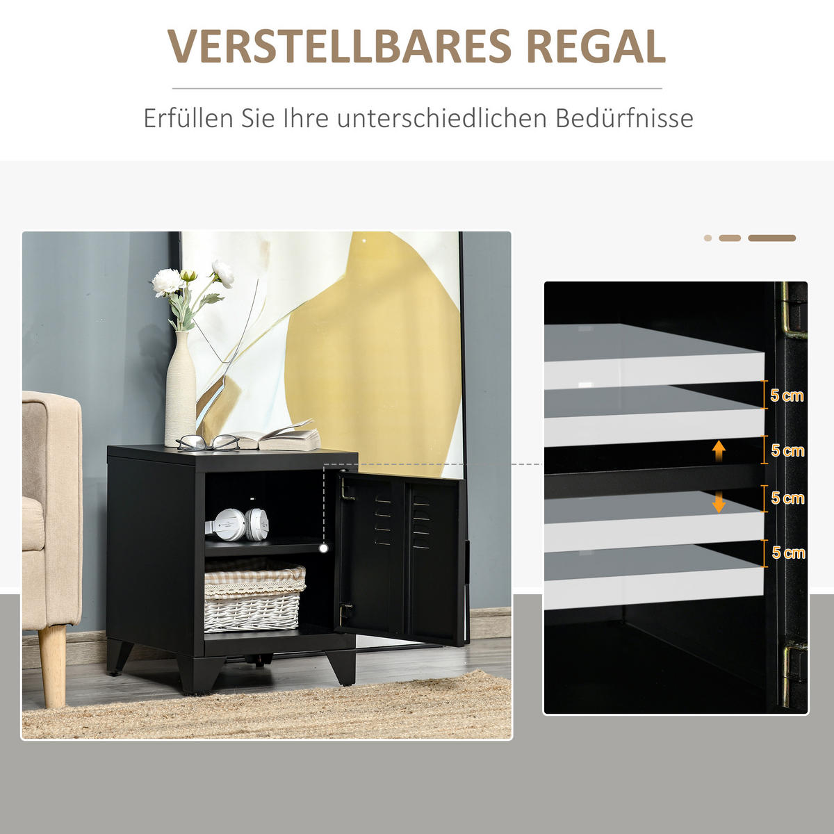 NACHTTISCH, mit verstellbarem Regal, Tür, Metall, Schwarz, 50 x 40 x 47,5 cm - Schwarz, Metall (40/50/40cm) - HOMCOM