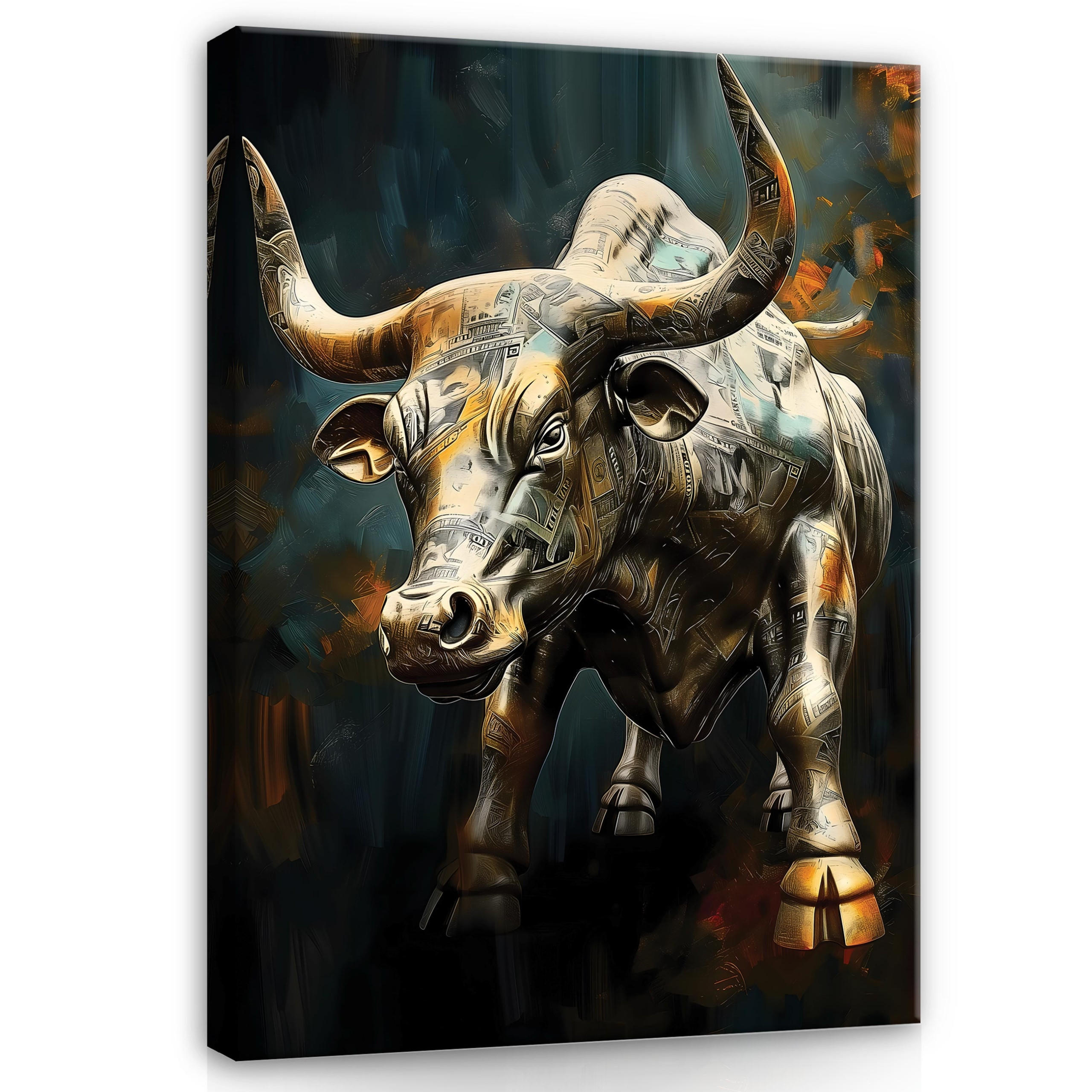BILDER auf Leinwand Stier Motivation Tiere 100x70 - Multicolor, Holzwerkstoff (70/100cm) - Wallarena