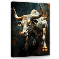 BILDER auf Leinwand Stier Motivation Tiere 100x70 - Multicolor, Holzwerkstoff (70/100cm) - Wallarena