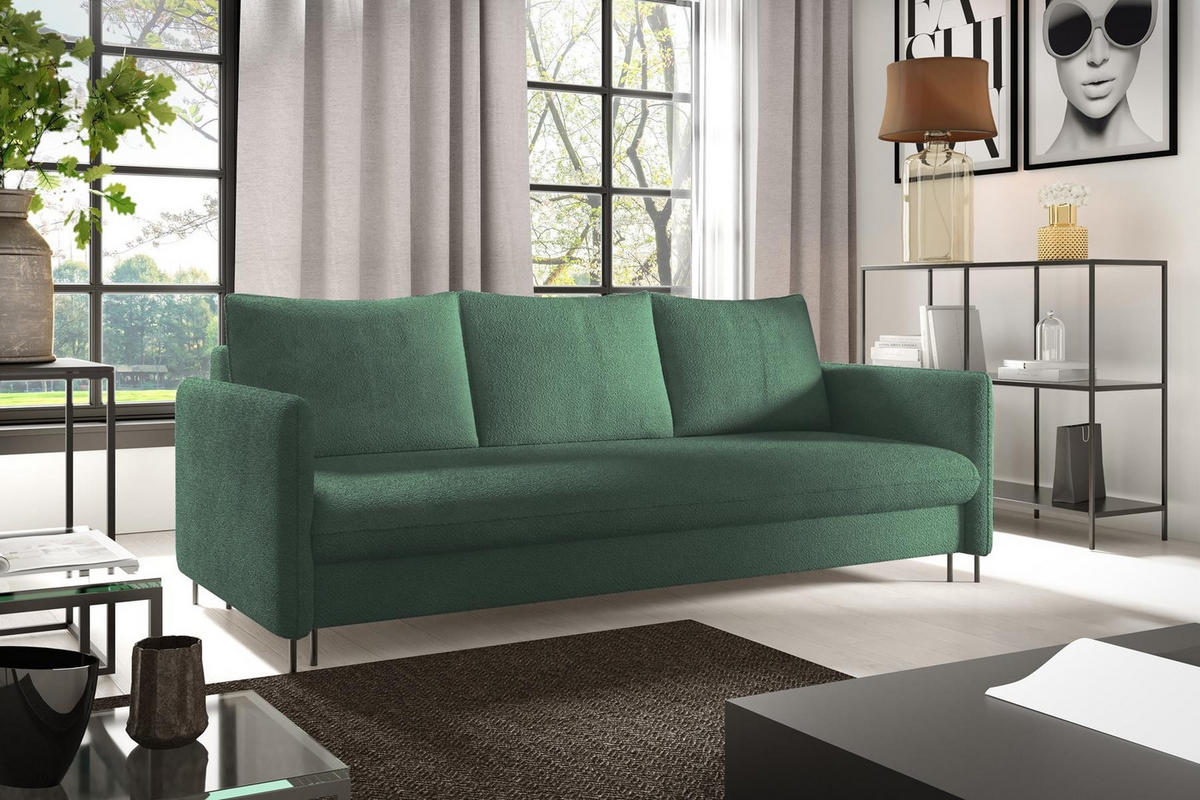 SCHLAFSOFA Belis Boucle in Grün - Grün, Holzwerkstoff/Textil (216/95/91cm) - Bettso