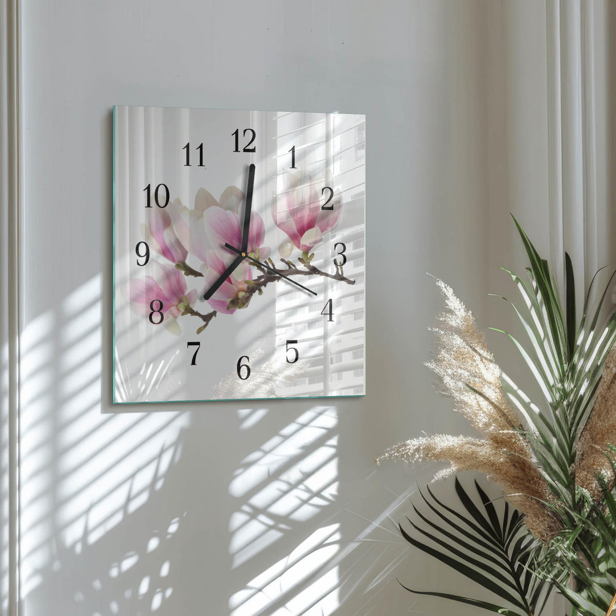 WANDUHR 30x30 cm - Magnolie - Pink, Glas (30/30/0.4cm) - TULUP