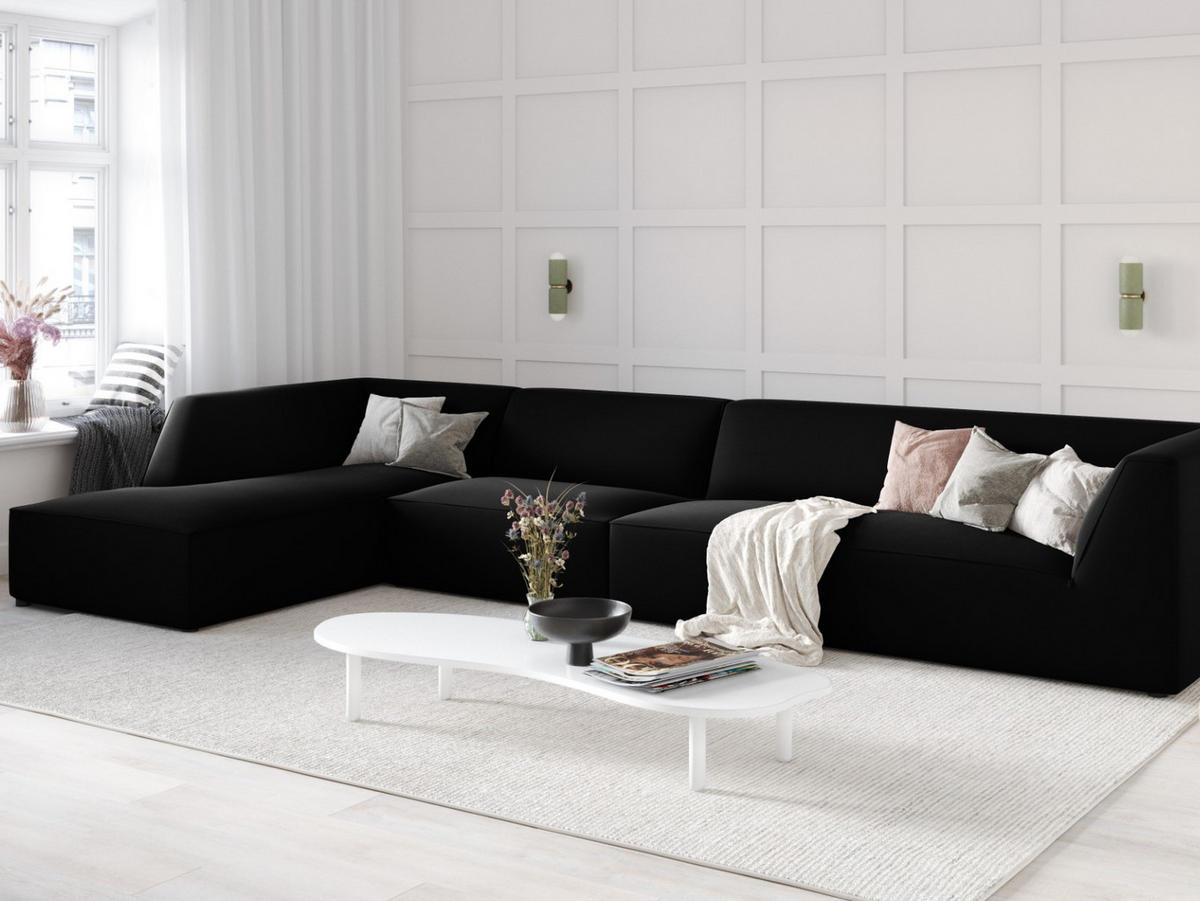ECKSOFA links Ruby aus Samt schwarz 5 Sitzplätze - Schwarz, Textil (180/366cm) - Micadoni