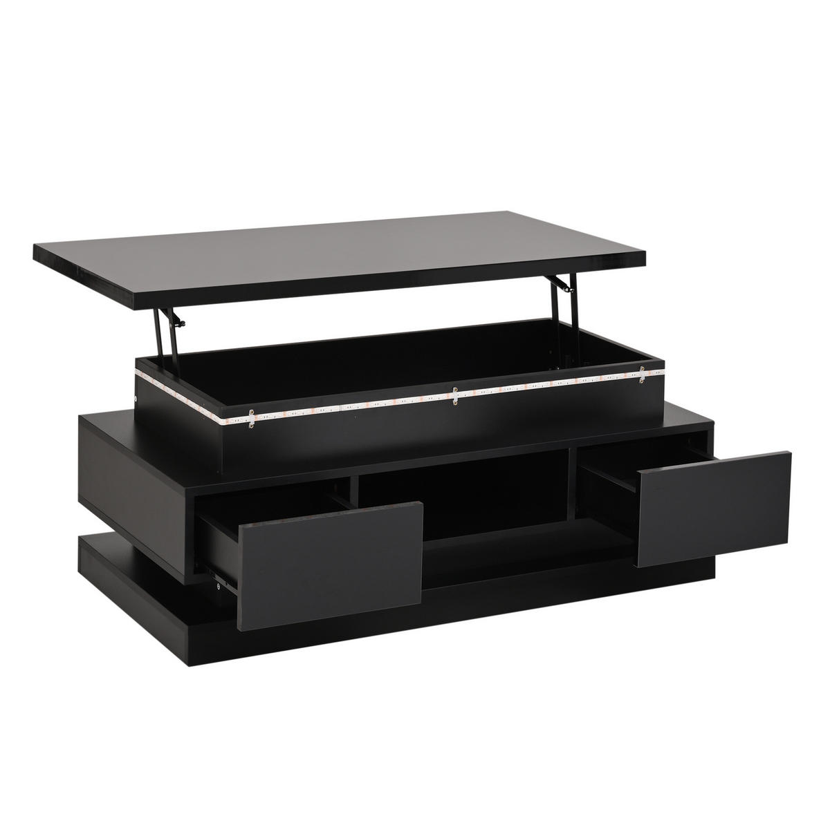 COUCHTISCH 100/50/40 cm Schwarz höhenverstellbar mit LED-Beleuchtung und Stauraum - Schwarz, Holzwerkstoff (100/50/40cm) - OKWISH