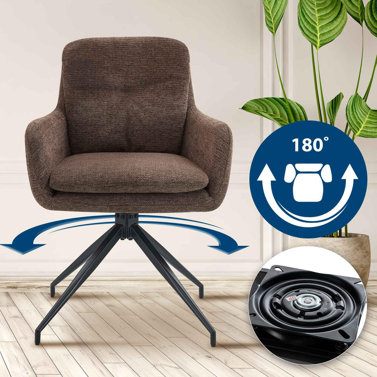 ESSZIMMERSTUHL 2er Set Halberg Stoff braun - Schwarz/Braun, Textil/Metall (58/85/63cm) - TPFLiving