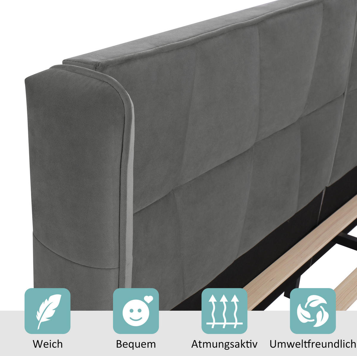 POLSTERBETT 180/200 cm Grau aus Samt mit Lattenrost - Grau, Textil (180/200cm) - OKMYHOME