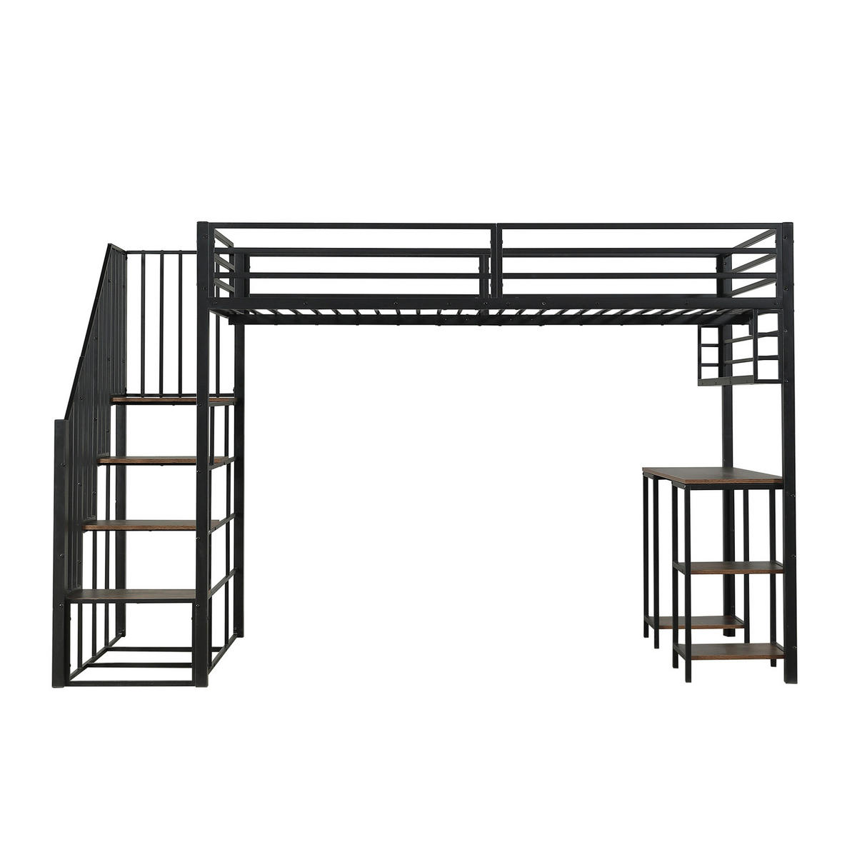 HOCHBETT 120/200 cm schwarz/dunkelwalnuss aus Metall-Holz mit Tisch - Schwarz, Metall (120/200cm) - OKWISH
