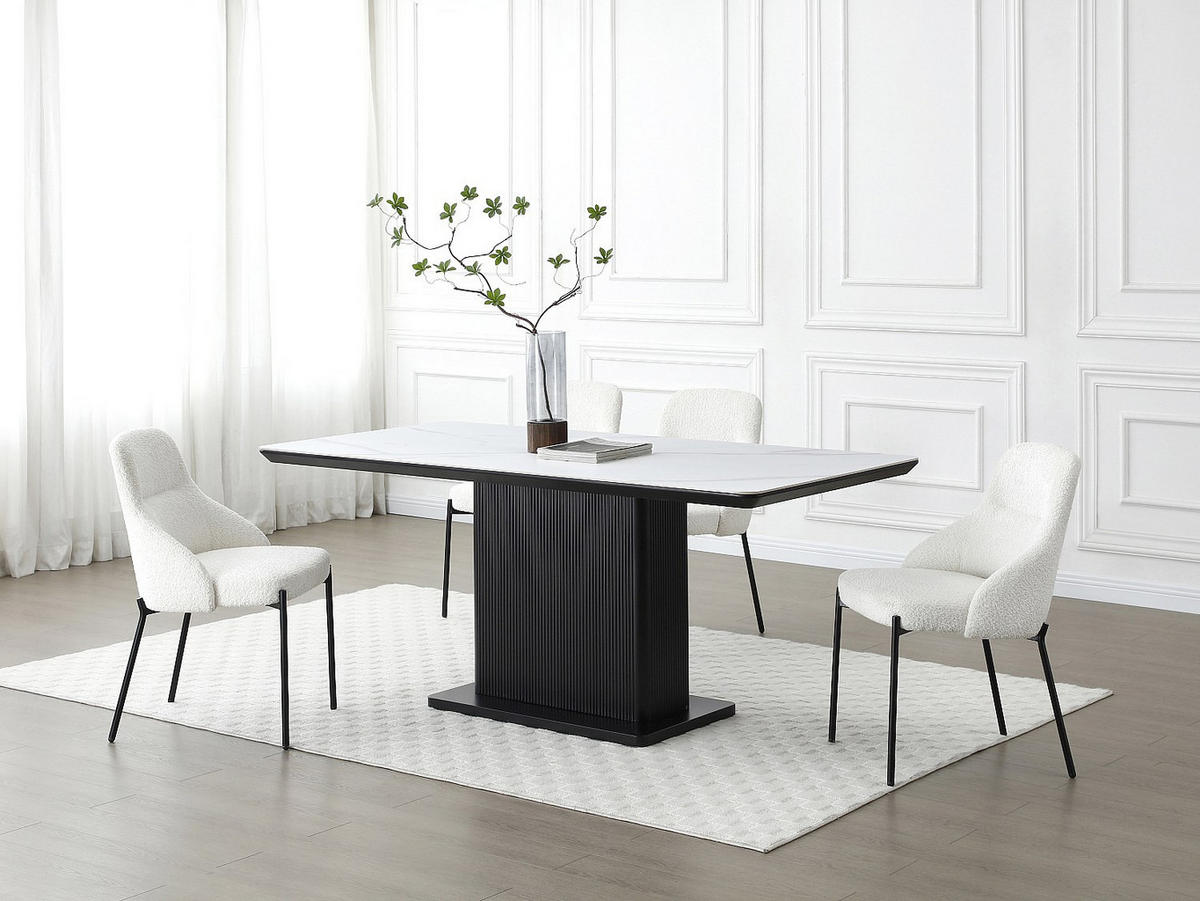 ESSTISCH - 6 Personen - Keramik & MDF - Marmor-Optik Weiß & Schwarz - LAOMINIA - Schwarz, Keramik (180/90/76cm) - Vente-Unique