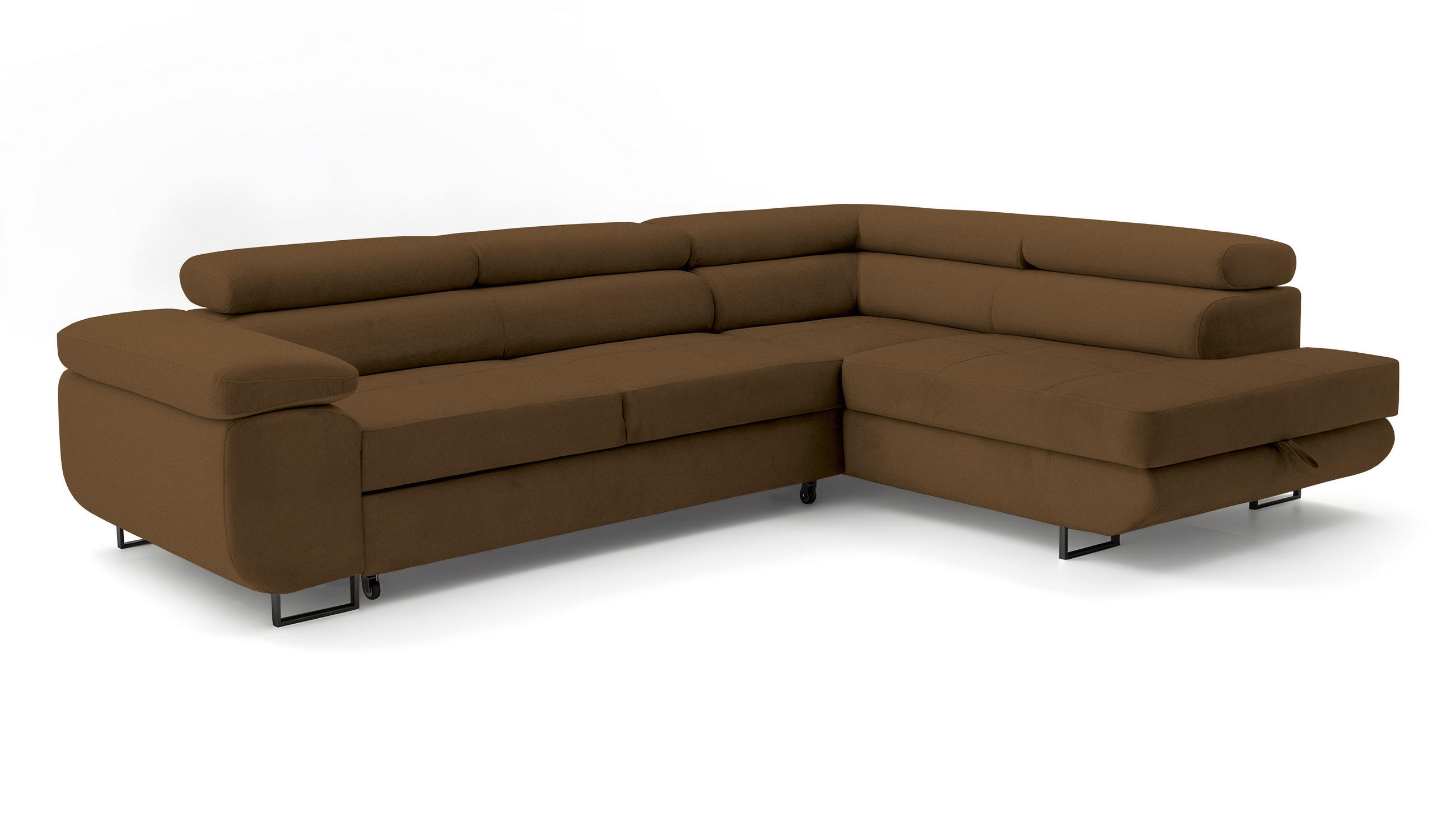 ECKSOFA Velmo mit Bettkasten und Schlaffunktion, verstellbaren Kopfstützen, in L-Form - Braun, Textil (275/203cm)