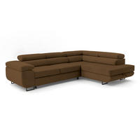 ECKSOFA Velmo mit Bettkasten und Schlaffunktion, verstellbaren Kopfstützen, in L-Form - Braun, Textil (275/203cm)