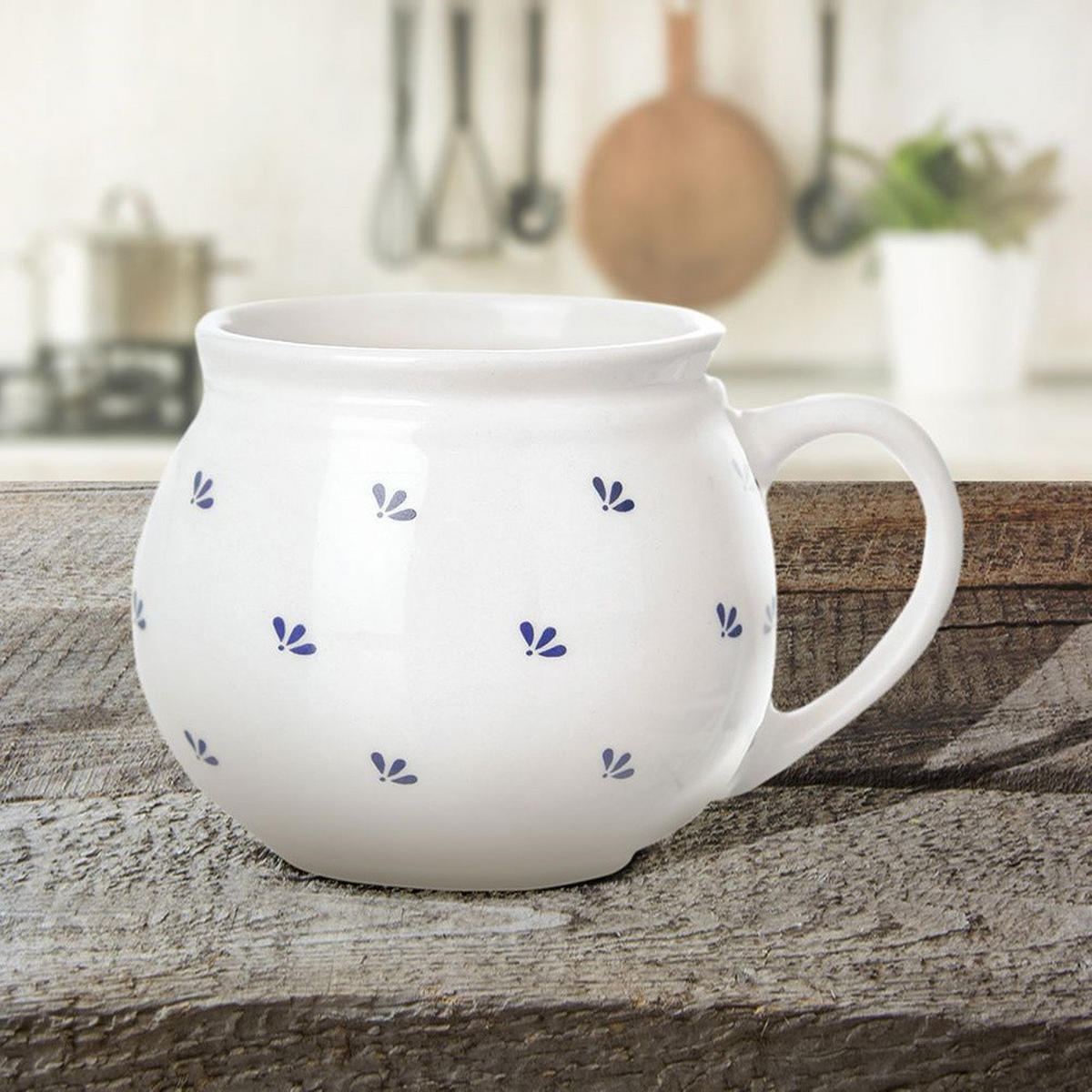 MODROBILA KERAMIKBECHER, Keramik, weiß/blau, 190 ml - Grau, Keramik (0.19L) - Orion 