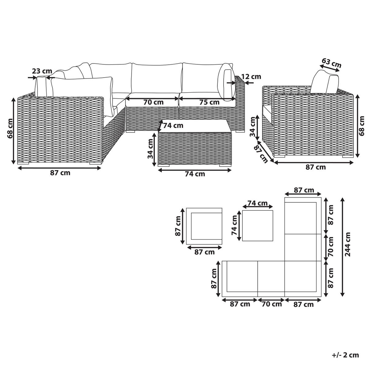 LOUNGE SET 6-Sitzer taupe linksseitig modular Auflagen hellgrau Contare - Taupe, Kunststoff - Beliani