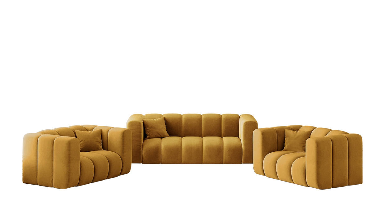 SOFAGARNITUR 2+1+1 Serie Grand Stilvol, Stoff Salvador Salvador Gelb - Gelb, Holz (91/70/197cm) - Kaiser Möbel
