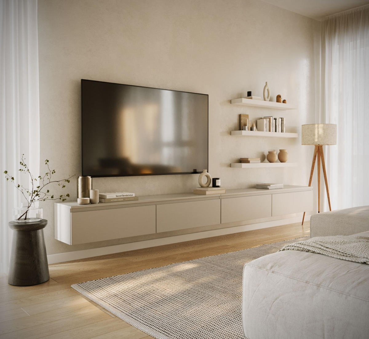 TV-LOWBOARD Bemmi hängend Kaschmirgrau 300 cm - Kaschmir, Holzwerkstoff (300/28.4/31.8cm) - Selsey