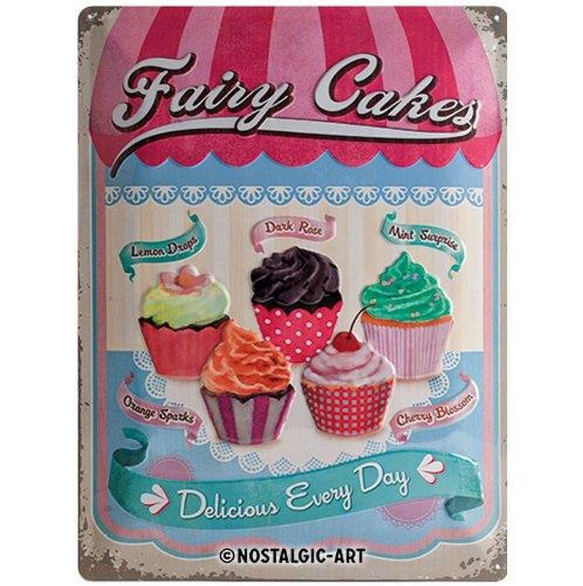 BLECHSCHILD 30/40 cm Home & Country Fairy Cakes Cup Cakes - Multicolor, Metall (30/40/0.2cm) - Nostalgic-Art