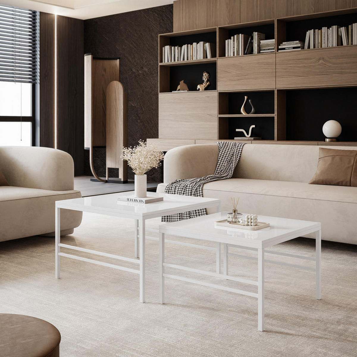 COUCHTISCH Weiße Glanz Weiße Rahme - Weiß Hochglanz/Weiß, Metall (70/70/46cm) - Idohome