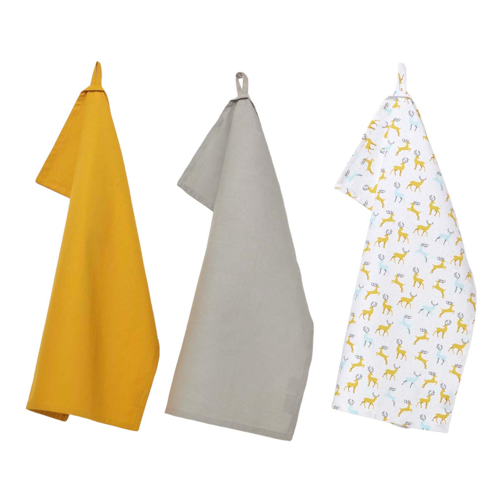 GESCHIRRTÜCHER 3er-Set, Motiv Majestätischer Hirsch, 100% Baumwolle - Gelb, Textil (50/70cm) - Homescapes