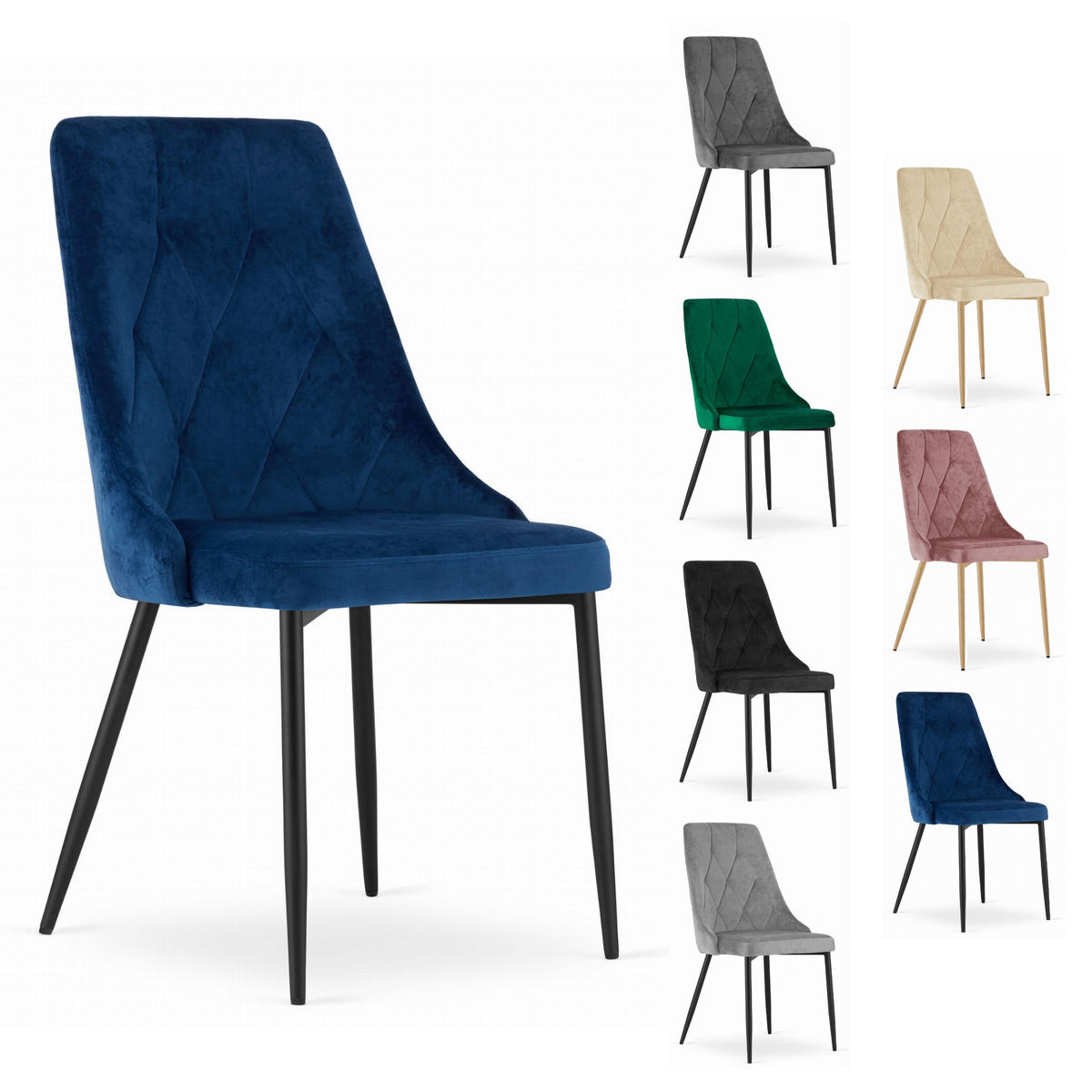 STUHL BRISIGHELLA 6-er Set, Blau, mit Samtstoff gepolstert - Blau, Textil/Metall (49/94/61cm) - Komodee