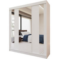 SCHWEBETÜRENSCHRANK Gaja 180/216/61 weiß mit Spiegel Schubladeneinsatz - Weiß, Holzwerkstoff (180/216/61cm) - Beautysofa