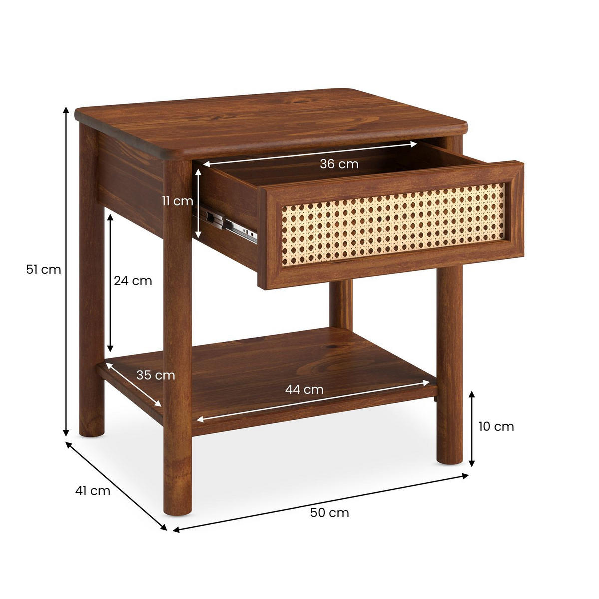 NACHTKOMMODE CEFIRA Kastanie - Kastanienfarben, Holz (50/51/41cm) - IDIMEX