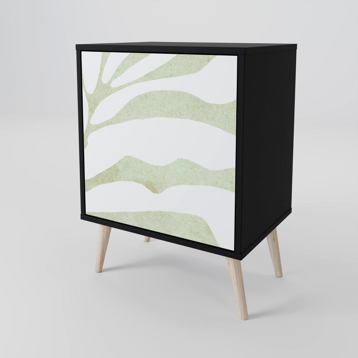 SIDEBOARD BOTANICAL SPARK, Schwarz, 57,5x42x67,5 cm, Schwarze Metall-Rahmenfüße - Multicolor/Schwarz, Holzwerkstoff/Metall (57.5/67.5/42cm) - SpaceRebels