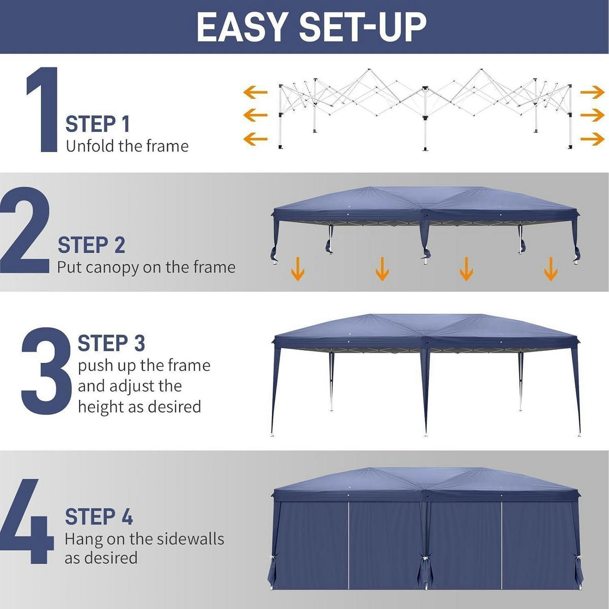 FALTPAVILLON 3x6m Wasserdicht mit 6 Seitenteilen Blau - Blau, Textil (300/268/600cm)