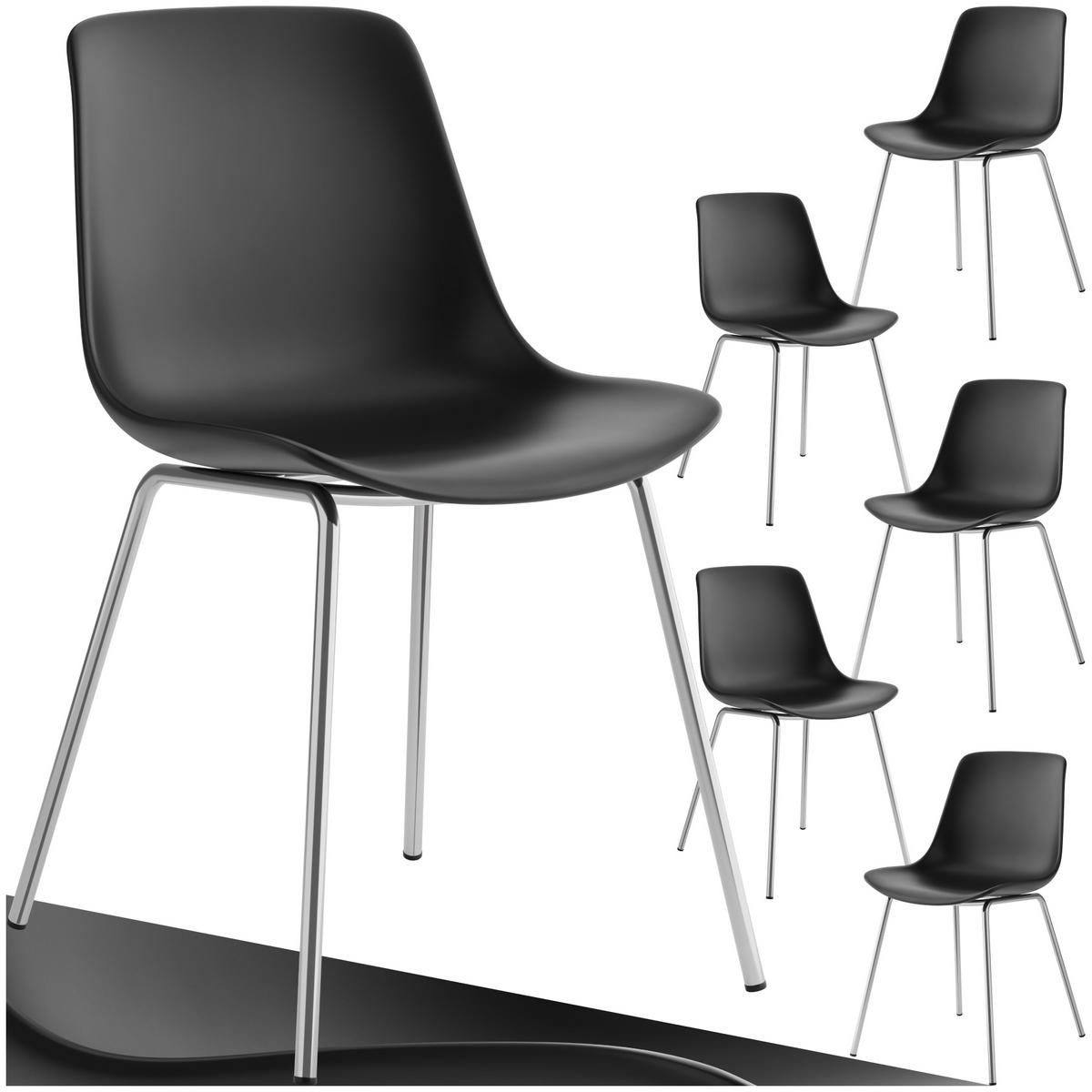 KUNSTSTOFFSTUHL 6er Set Mave 46 x 55 x 80 5 cm schwarz/chrom - Schwarz, Textil (46/80.5/55cm) - tectake