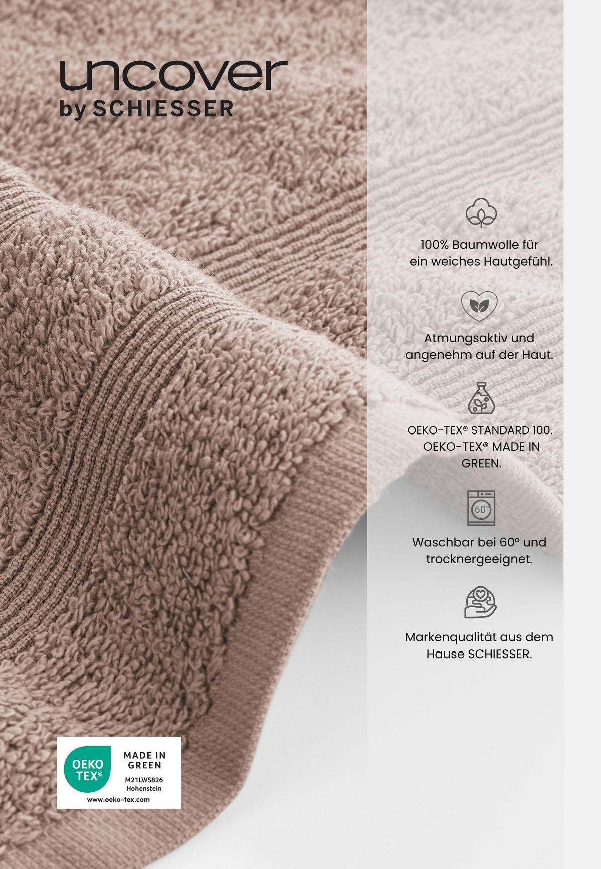 DUSCHTUCHSET Brooklyn - 2-teilig - 70x140 cm - Taupe - Taupe, Textil (70/140cm) - Uncover by Schiesser