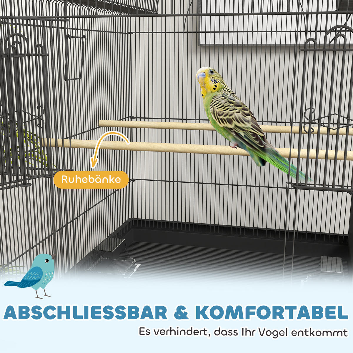 VOGELKÄFIG DE-10634 Schwarz - Schwarz, Metall (53/144/63cm) - ComfortXL
