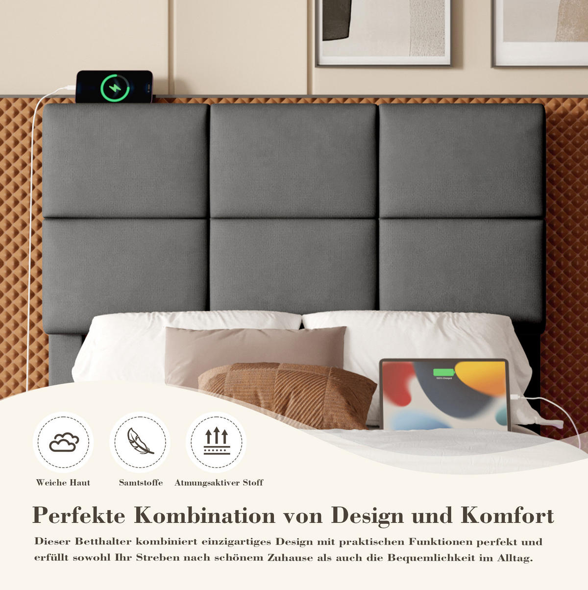 ČALOUNĚNÁ postel ze sametu, 90/200 cm tmavě šedá, LED osvětlení, USB a úložný prostor - tmavě šedá, textil (90/200cm) - Modenvie
