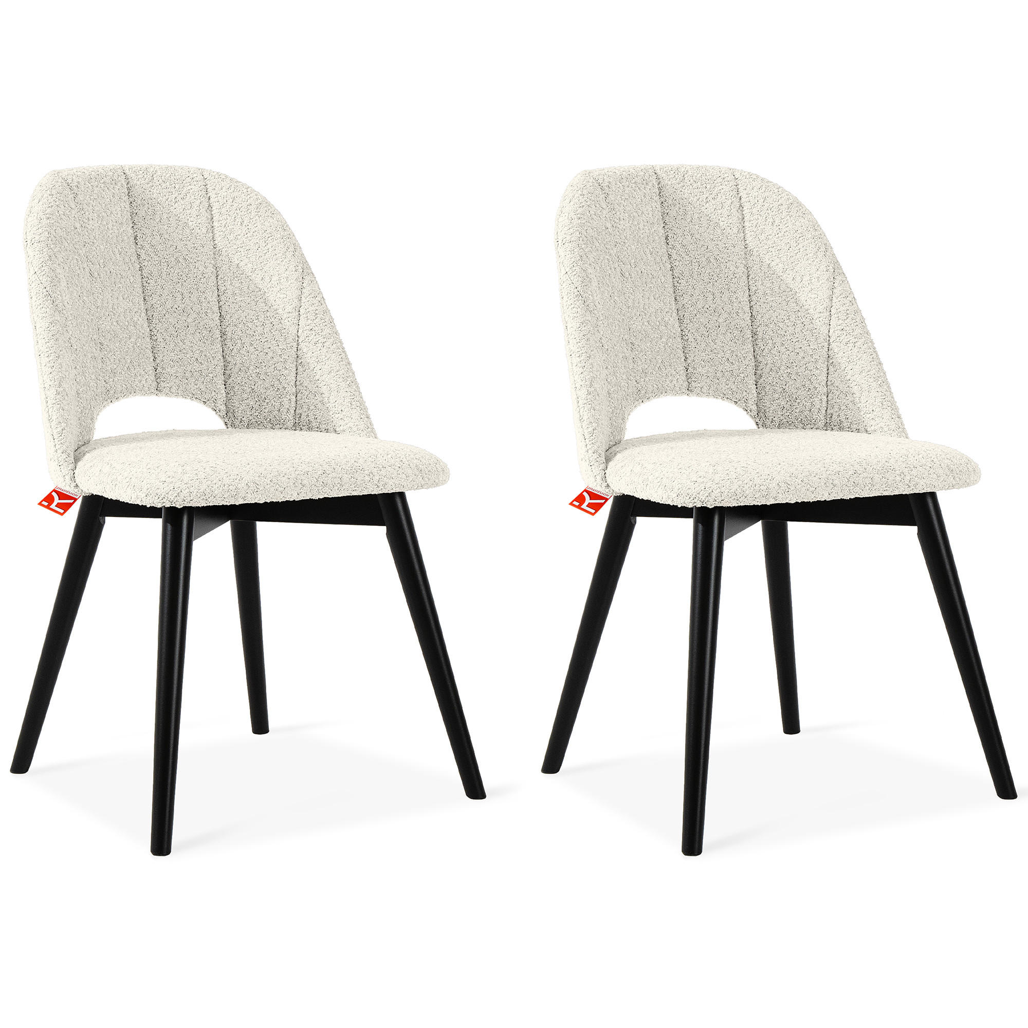 POLSTERSTUHL TINO Wohnzimmerstühl, 2-er Set, Bouclé - Schwarz/Weiß, Holz/Textil (48/86/44cm) - KONSIMO®