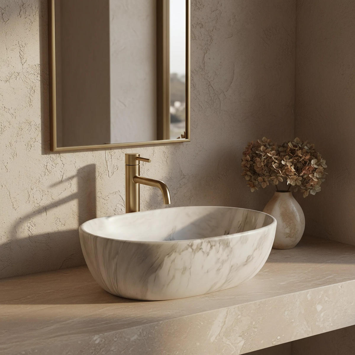 AUFSATZWASCHBECKEN Rea Amelia Ash Matt - Beige, Keramik (34.5/13.5/48cm) - REA