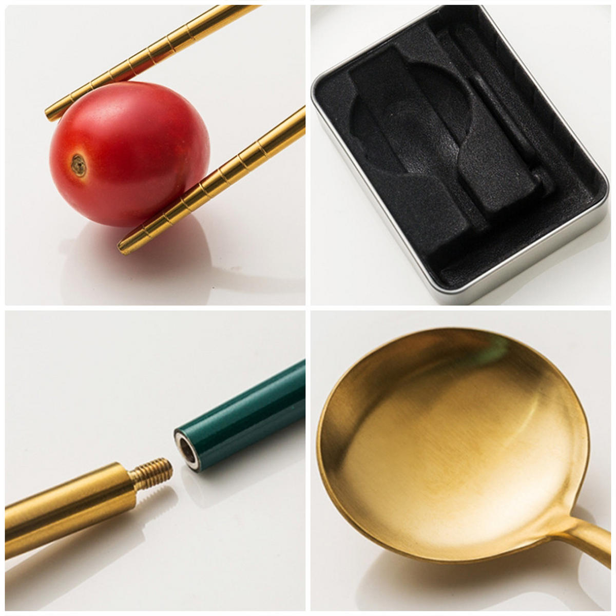 BESTECK-SET 4-teiliges Reisebesteck schwarzgold - Goldfarben, Metall