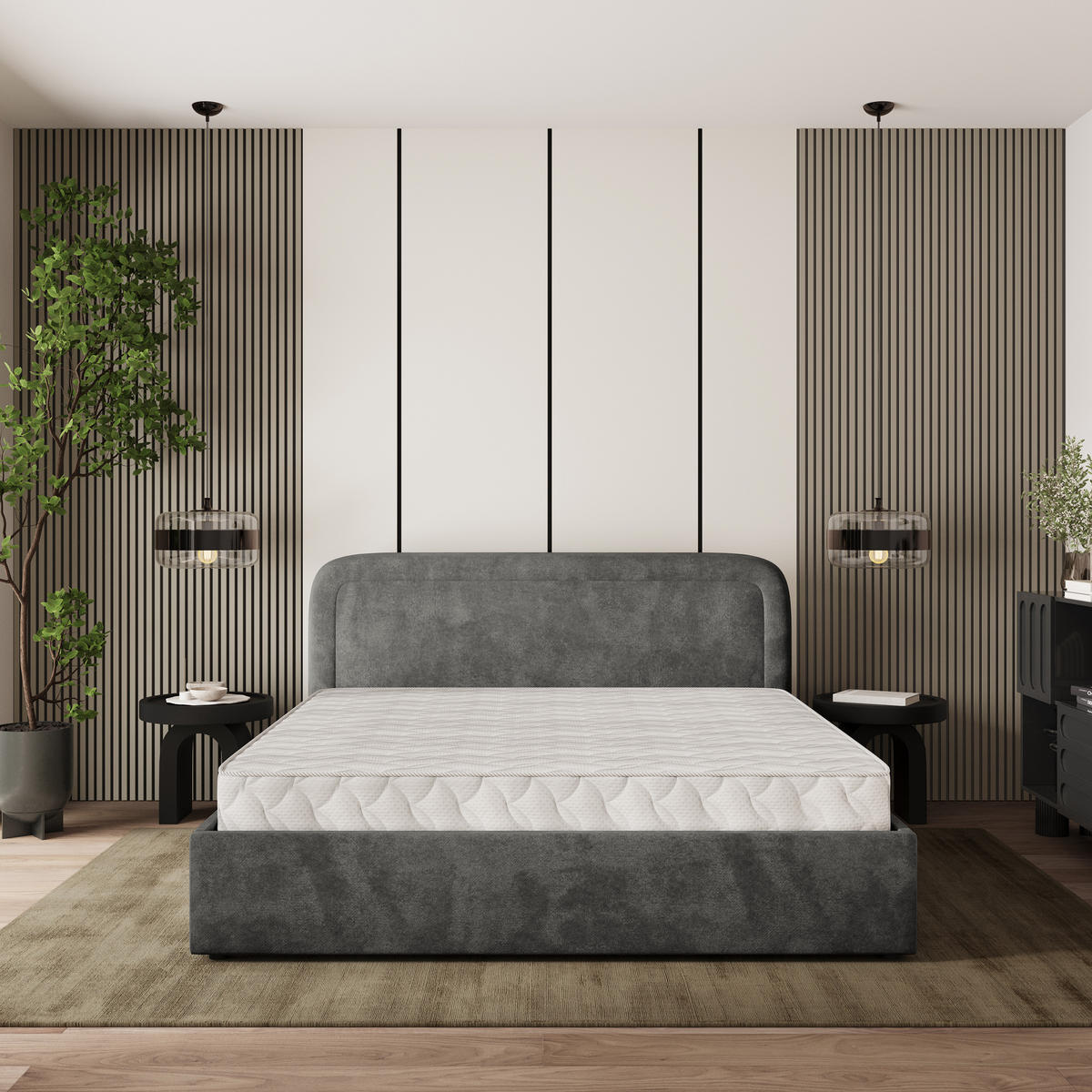 ČALOUNĚNÁ Postel BENIRA 200x200 cm Šedá - šedá, kompozitní dřevo/textil (200/200cm) - MASSENO