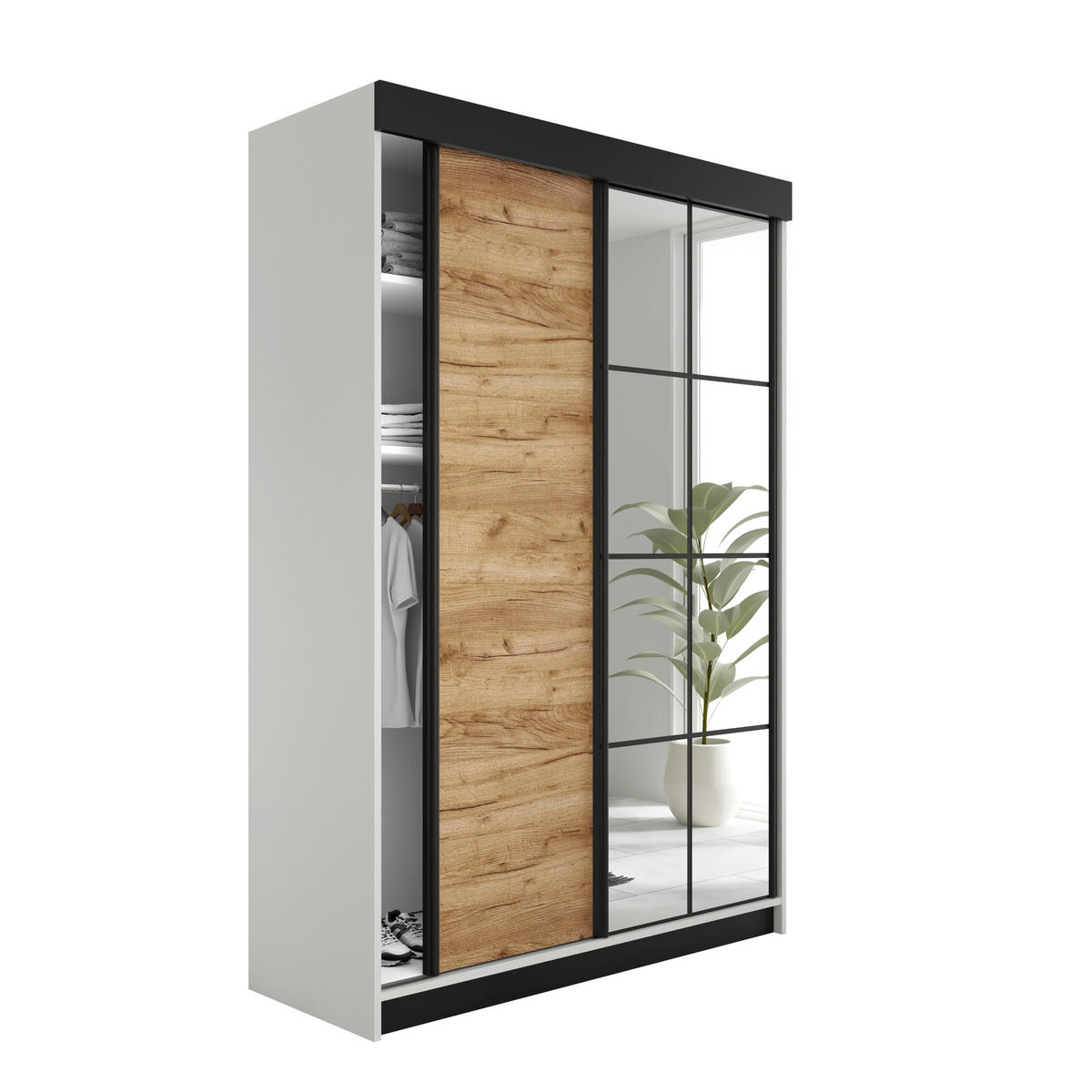 SCHIEBETÜRENSCHRANK LAMARO - 138x205x59 - Weiß & Eiche Craft Gold - Honigeiche/Weiß, Holzwerkstoff (138/205/59cm) - Kier Furniture