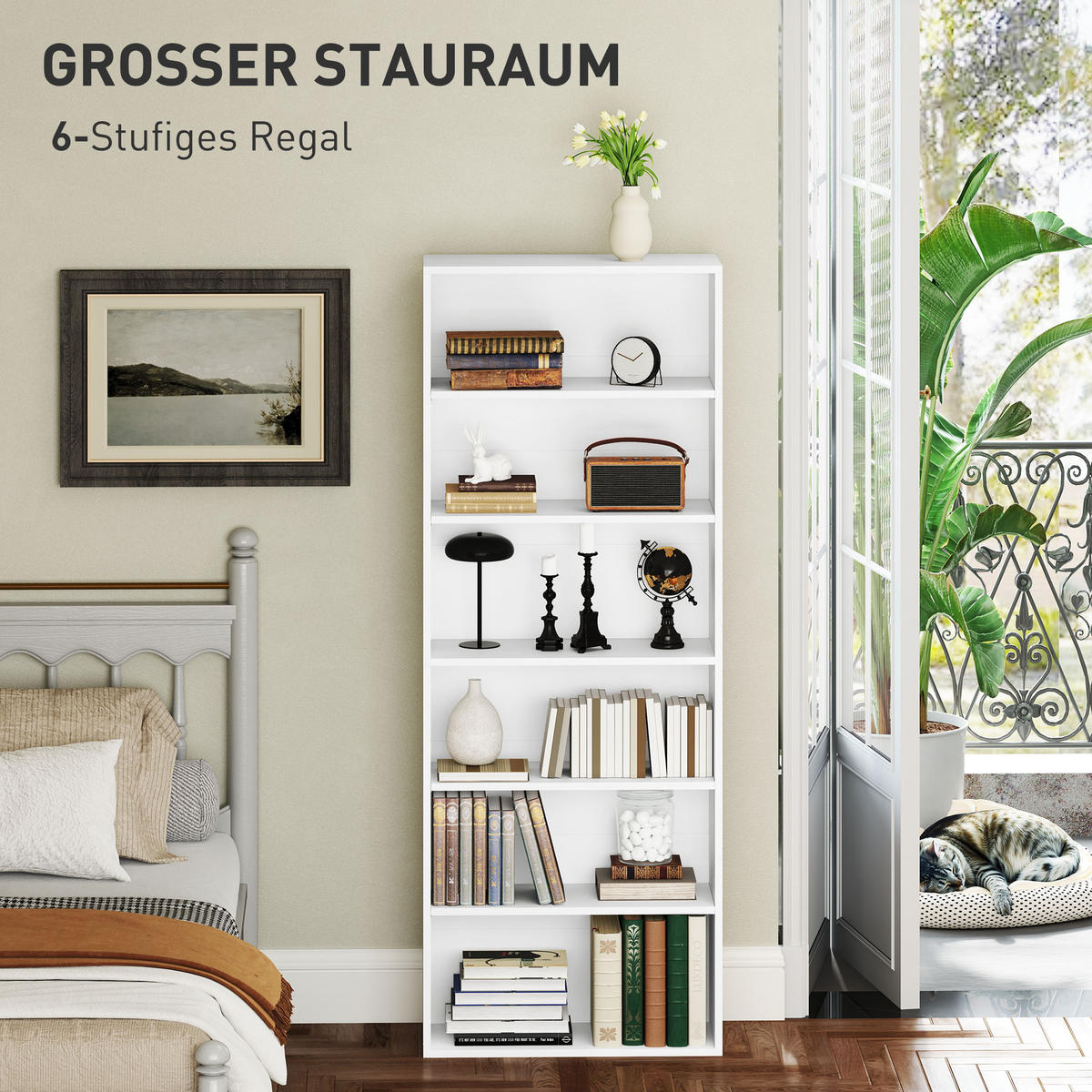BÜCHERREGAL mit Verstellbare Ablage, Weiß - Weiß, Karton (24/158.5/60cm) - HOMCOM