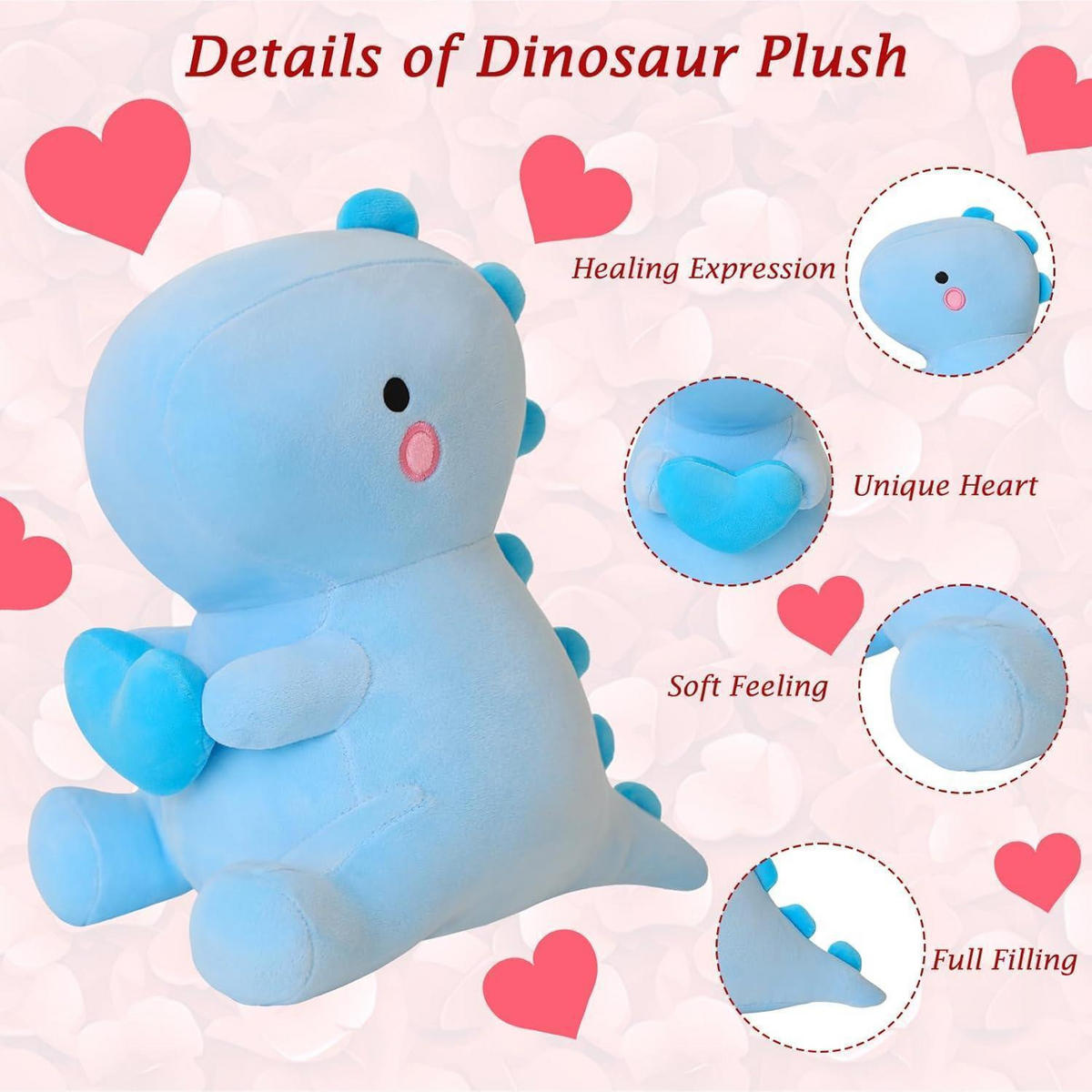 PLÜSCHTIER Dinosaurier mit Herz 50 cm - Blau, Textil (30.5/45.7cm)